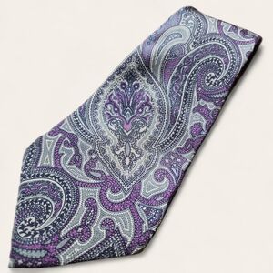 OSCAR DE LA RENTA | Vintage Couture Paisley Silk Tie - Classic Purple and Grey